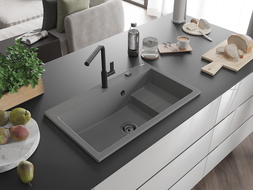 Mexen Omar chiuvetă granit 1 cameră 800 x 480 mm, gri, sifon negru - 6520801005-71-B