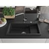 Mexen Omar chiuvetă de bucătărie din granit, 1 cuvă, 800 x 480 mm, negru/argintiu metalic, sifon crom - 6520801005-73