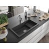 Mexen Omar gránit mosogató 1-medencés 800 x 480 mm, fekete pöttyös, króm szifon - 6520801005-76