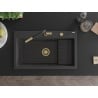 Mexen Omar egykamrás gránit mosogató 800 x 480 mm, fekete pöttyös, arany szifon - 6520801005-76-G