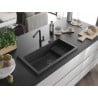 Mexen Omar egymedencés gránit mosogató 800 x 480 mm, fekete spriccelt, fekete szifon - 6520801005-76-B