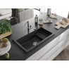 Mexen Omar egymedencés gránit mosogató 800 x 480 mm, fekete, króm szifon - 6520801005-77