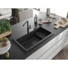 Mexen Omar egymedencés gránit mosogató 800 x 480 mm, fekete, fekete szifon - 6520801005-77-B