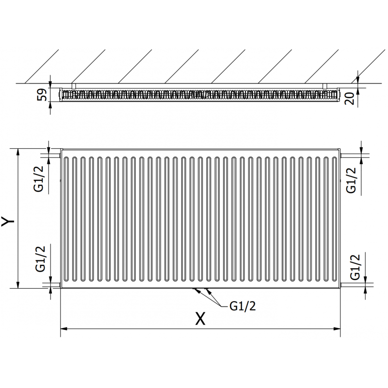 Mexen CC11 radiator de placă 300 x 1500 mm, racordare inferioară centrală, 733 W, antracit - W6C11-030-150-66