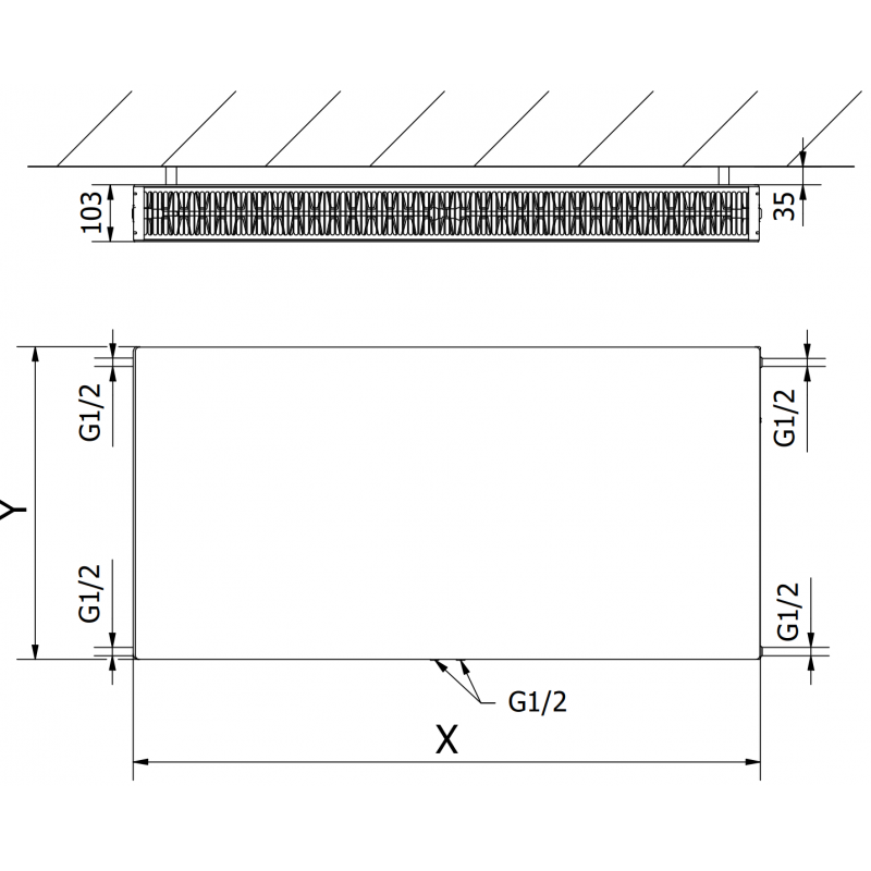Mexen Flat CCF22 radiator tip 500 x 900 mm, racordare inferioară centrală, 1228 W, alb - W6C22F-050-090-00