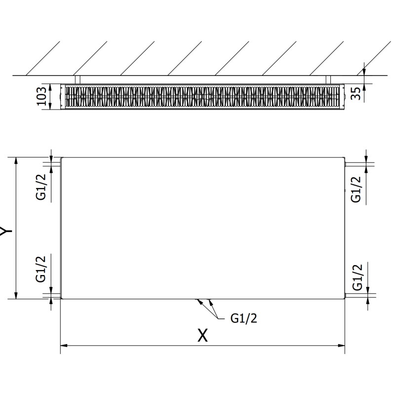 Mexen CCF22 Flat radiator cu panou 500 x 1000 mm, conectare inferioară centrală, 1364 W, alb - W6C22F-050-100-00