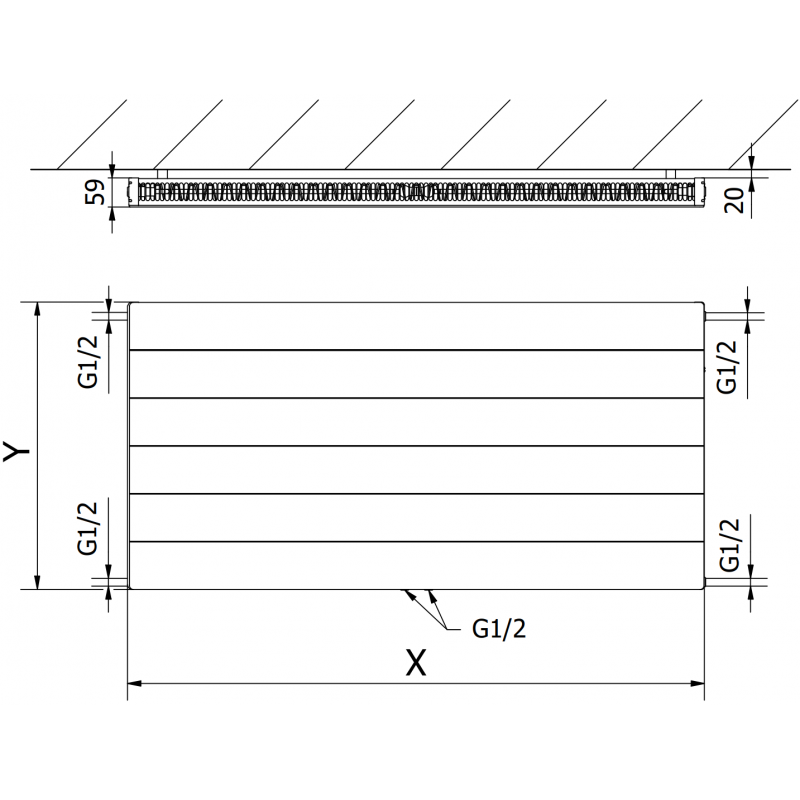 Mexen Line CCL11 radiator de panou 300 x 1300 mm, conectare inferioară centrală, 591 W, alb - W6C11L-030-130-00