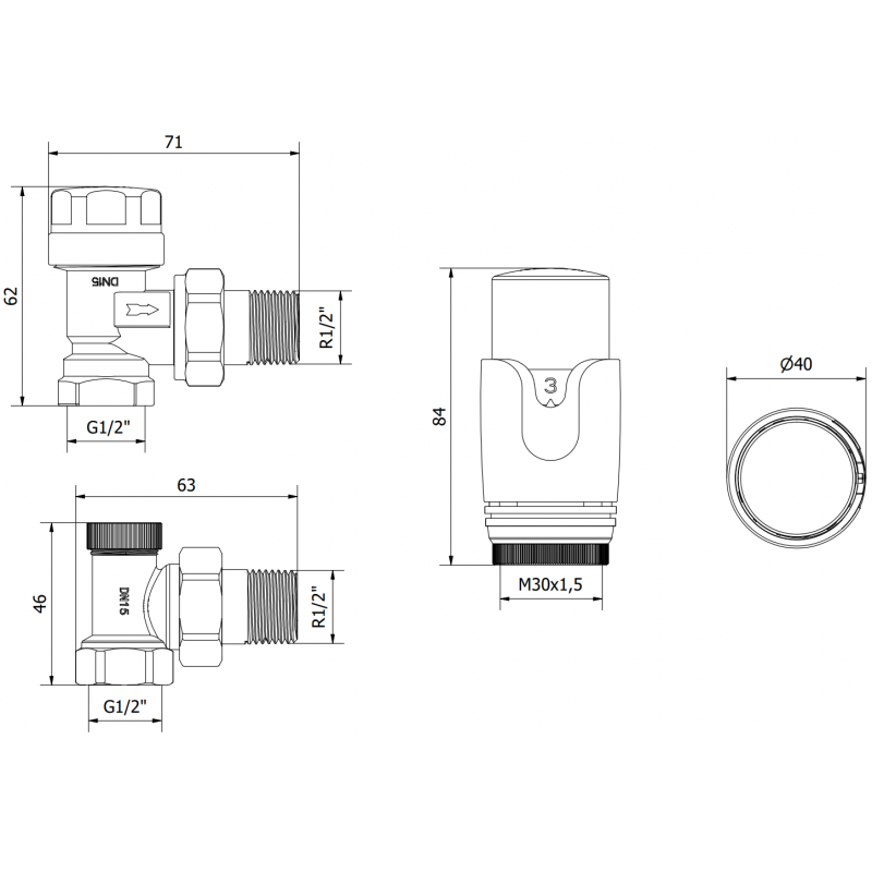 Mexen G00 termosztatikus sarokszelep készlet, arany - W901-900-50