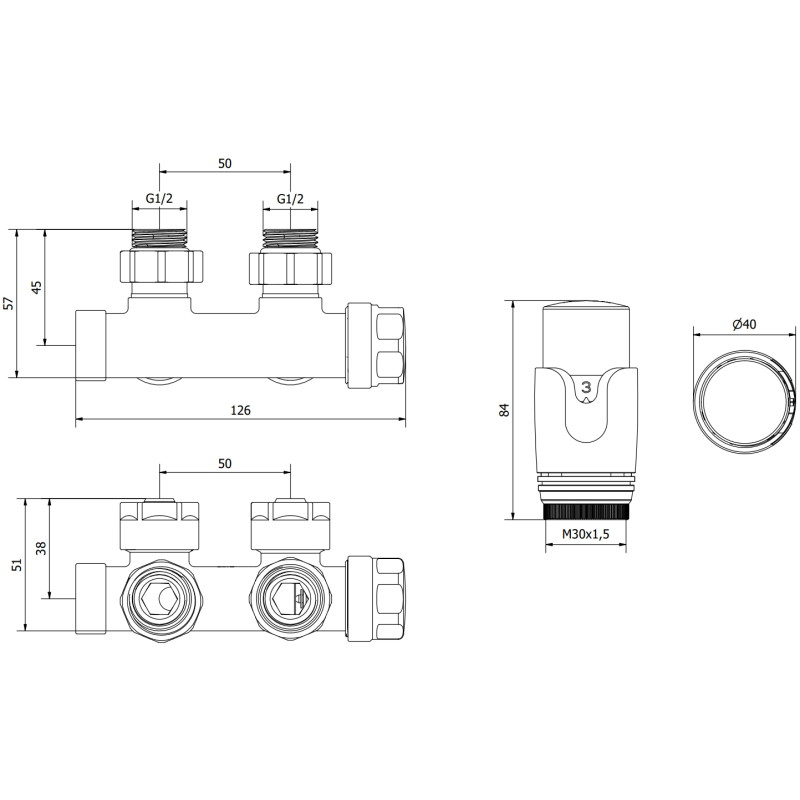 Mexen G00 szögletes termosztát készlet, Duplex, DN50, króm - W907-900-01
