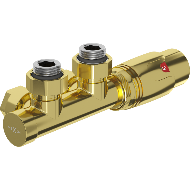 Mexen G00 termosztatikus szett sarokszelep, Duplex, DN50, arany - W907-900-50