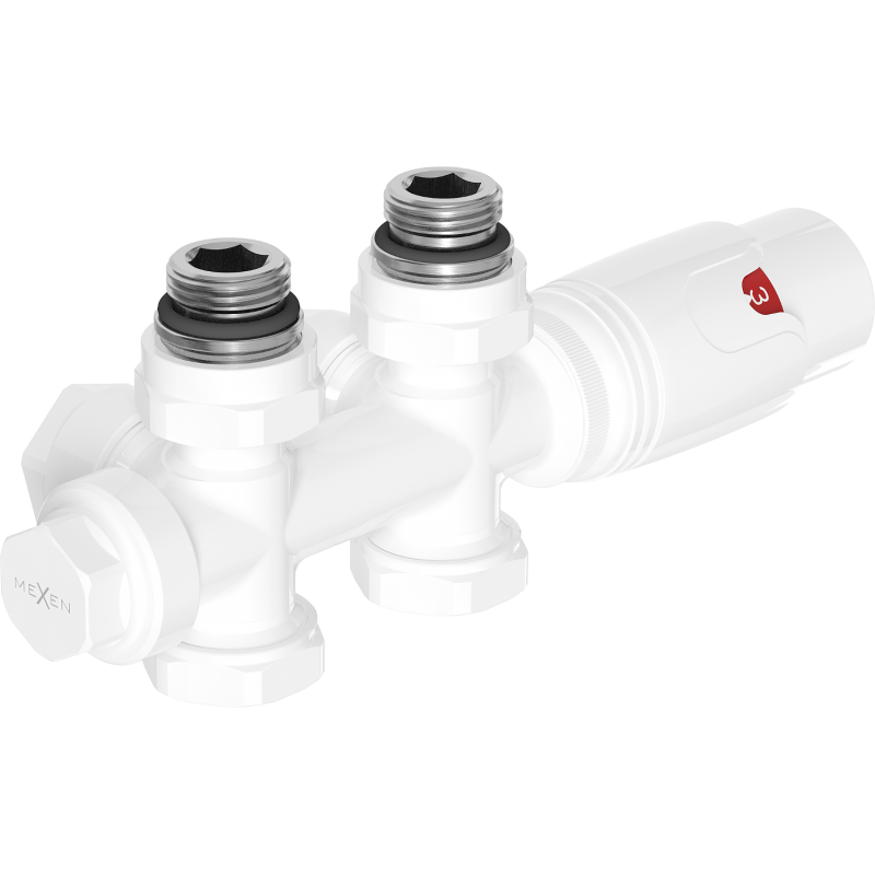 Mexen G00 termosztatikus szett szögletes/egyenes, Duplex, DN50, fehér - W908-900-20