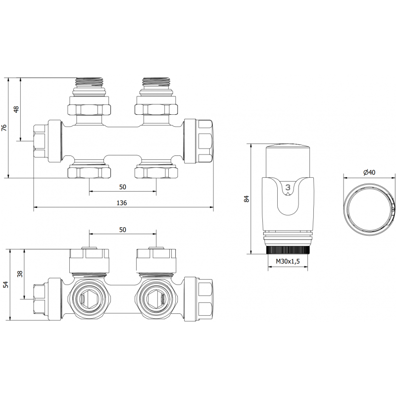 Mexen G00 set termostatic colțar/drept, Duplex, DN50, auriu - W908-900-50