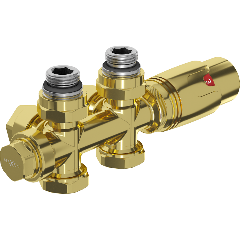 Mexen G00 set termostatic colțar/drept, Duplex, DN50, auriu - W908-900-50