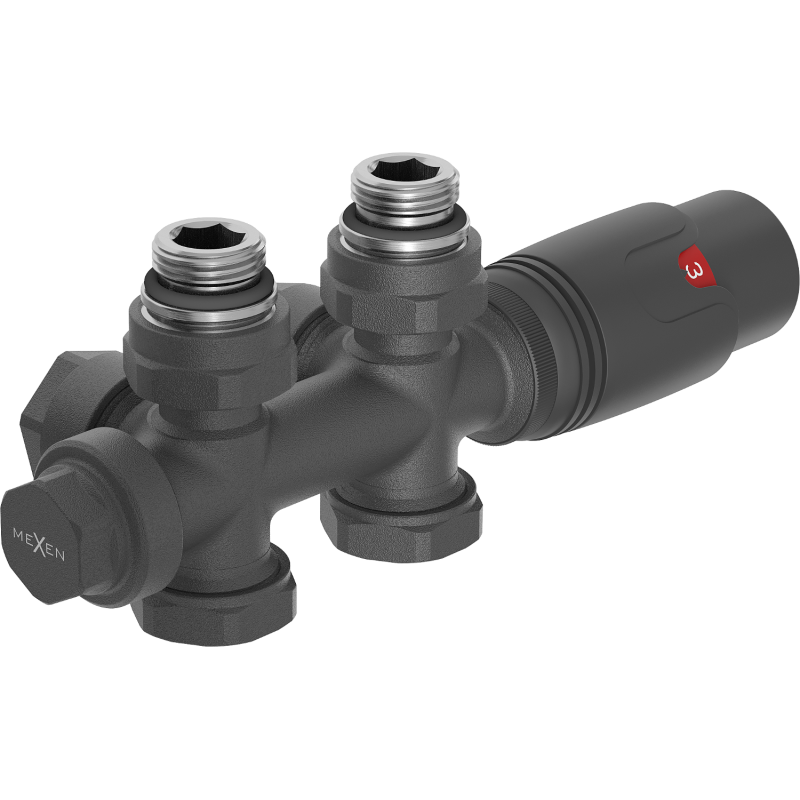 Mexen G00 termosztatikus szett szögletes/egyenes, Duplex, DN50, antracit - W908-900-66