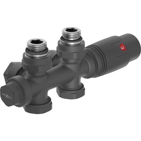 Mexen G00 termosztatikus szett szögletes/egyenes, Duplex, DN50, antracit - W908-900-66