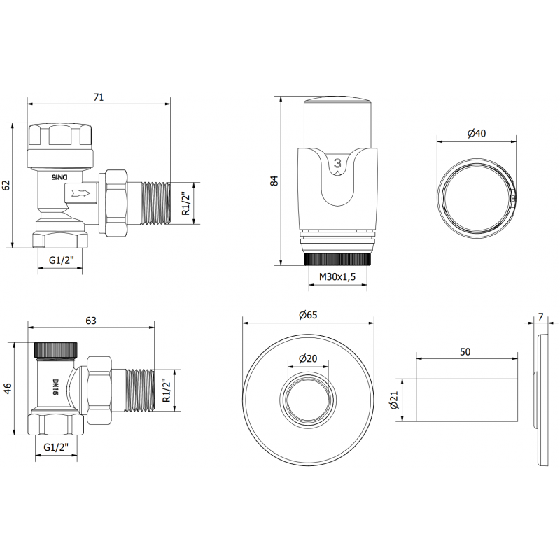 Mexen G00 set termostatic unghiular cu mască R, crom - W901-900-904-01