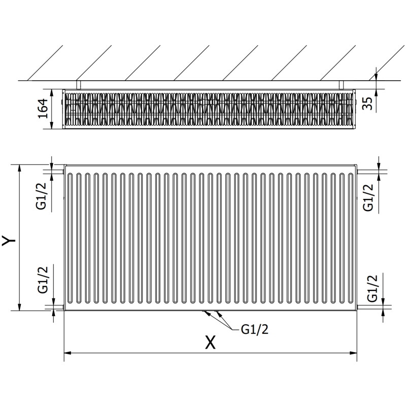Mexen CC33 lapos radiátor 300 x 800 mm, alsó középső csatlakozás, 1067 W, antracit - W6C33-030-080-66