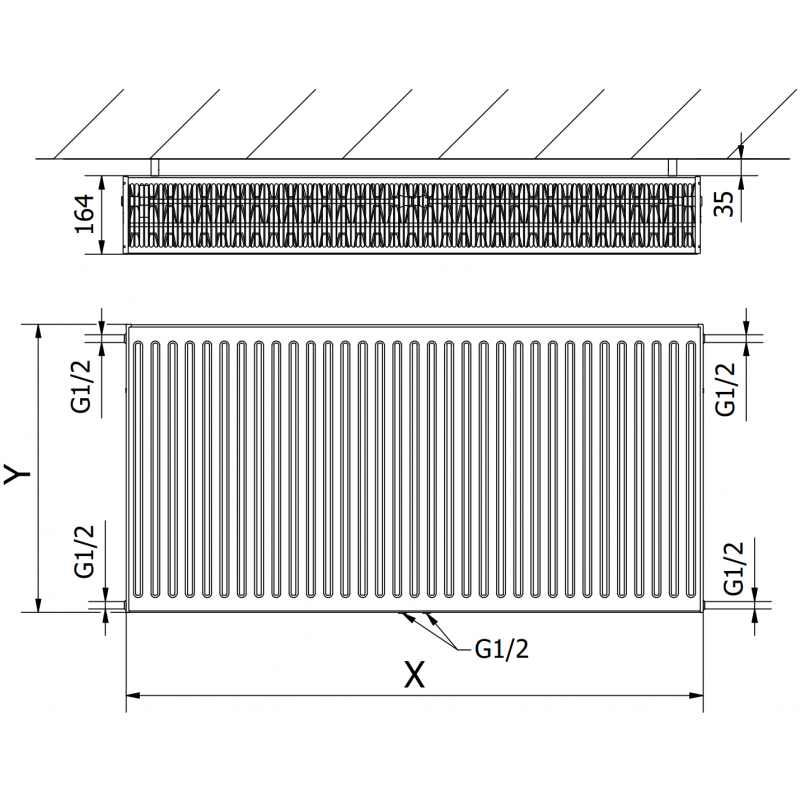 Mexen CC33 lemezradiátor 300 x 1200 mm, középső alsó csatlakozással, 1601 W, antracit - W6C33-030-120-66