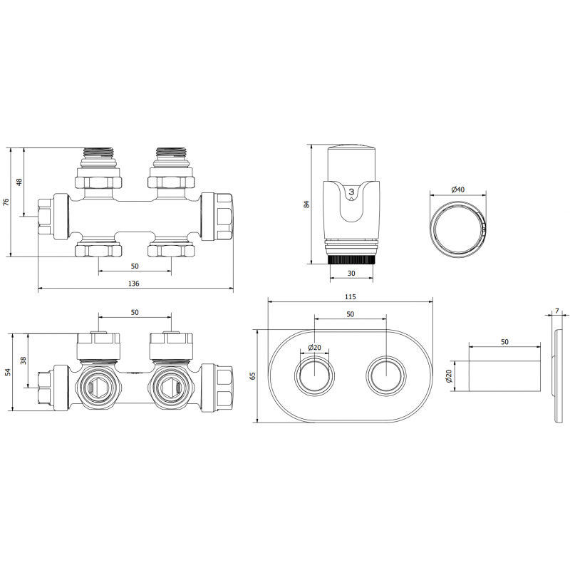Mexen G00 termosztatikus készlet sarok/egyenes burkolattal R, Duplex, DN50, króm - W908-900-905-01