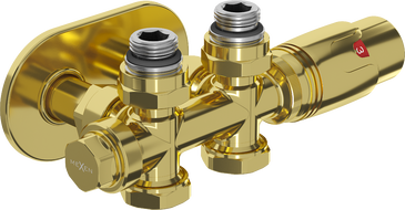 Mexen G00 termosztatikus szett sarok-/egyenes elzárással, Duplex, DN50, arany - W908-900-905-50