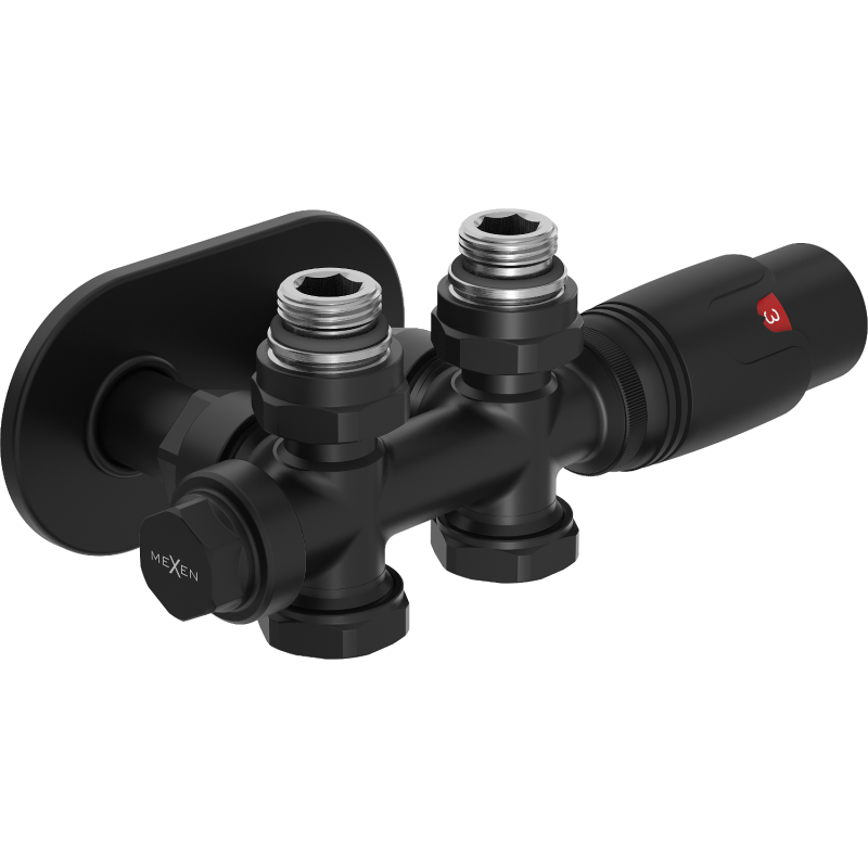 Mexen G00 set termostatic unghiular/drept cu mască R, Duplex, DN50, negru - W908-900-905-70