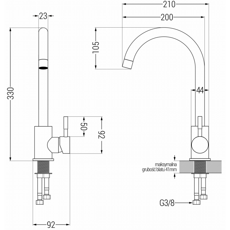 Mexen Foggia baterie de bucătărie, aurie periată - 671800-50