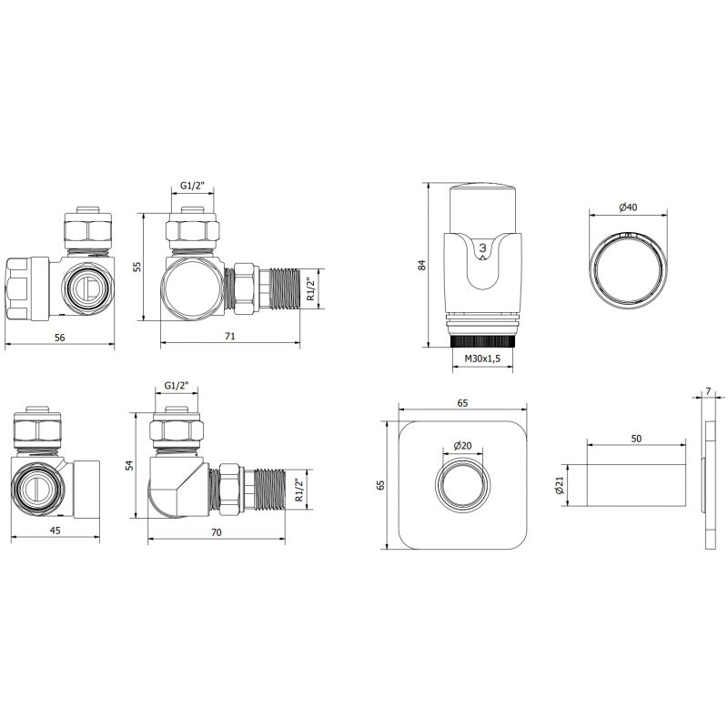 Mexen G00 termosztatikus készlet, tengelyirányú, S takarókkal, fekete - W903-900-909-70