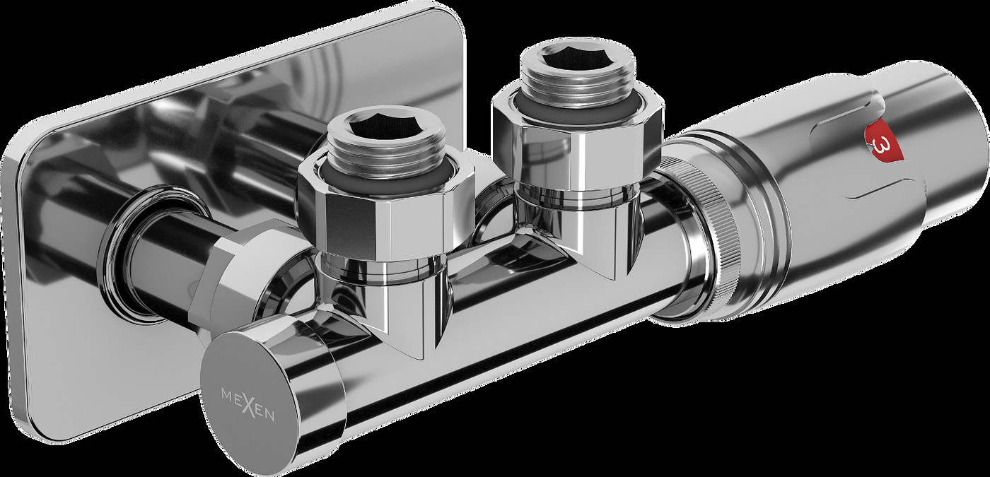 Mexen G00 set termostatic unghiular cu mască S, Duplex, DN50, crom - W907-900-910-01