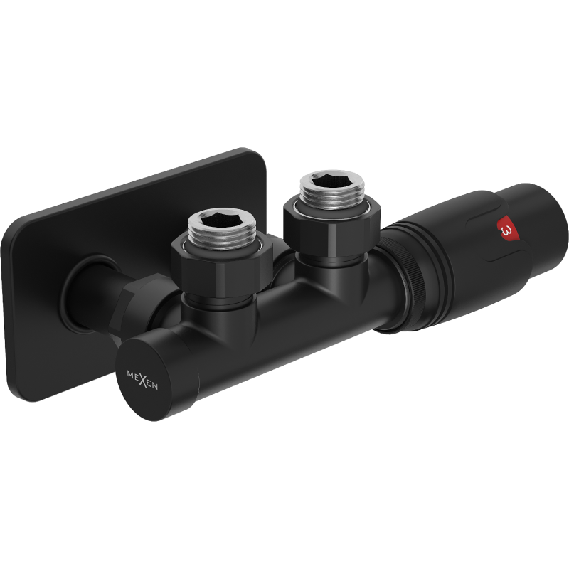 Mexen G00 set termostatic unghiular cu mască S, Duplex, DN50, negru - W907-900-910-70