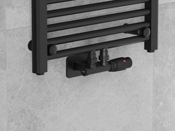 Mexen G00 termosztatikus sarokszett S burkolattal, Duplex, DN50, fekete - W907-900-910-70