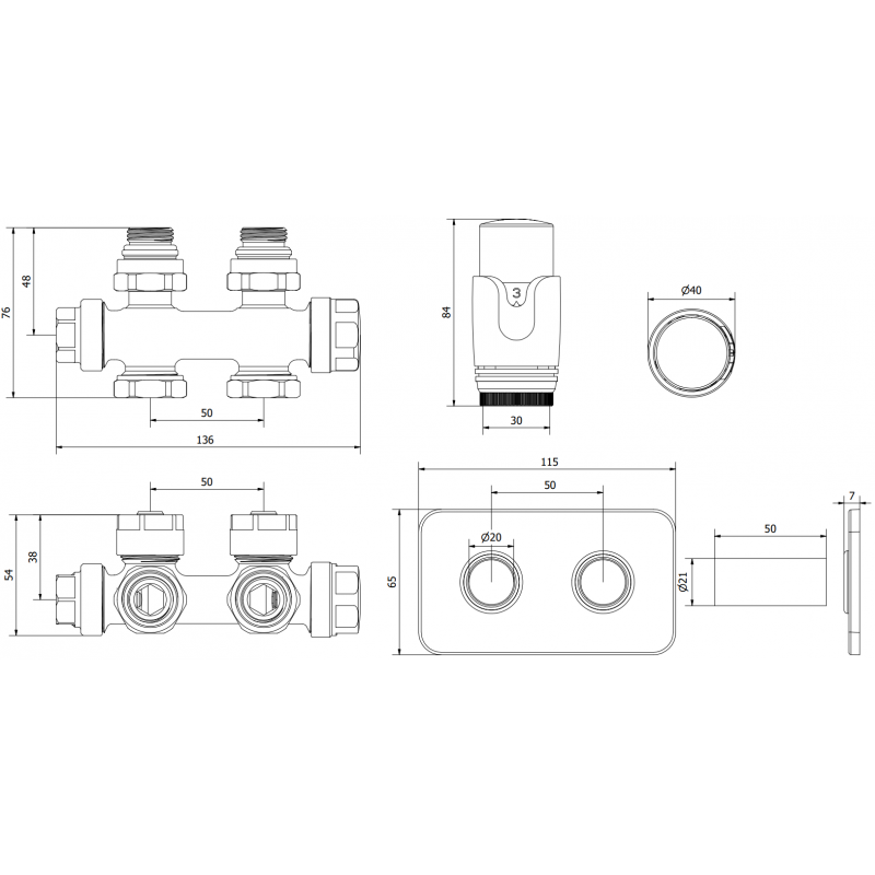 Mexen G00 termosztatikus készlet szögletes/egyenes S takaróelemmel, Duplex, DN50, króm - W908-900-910-01