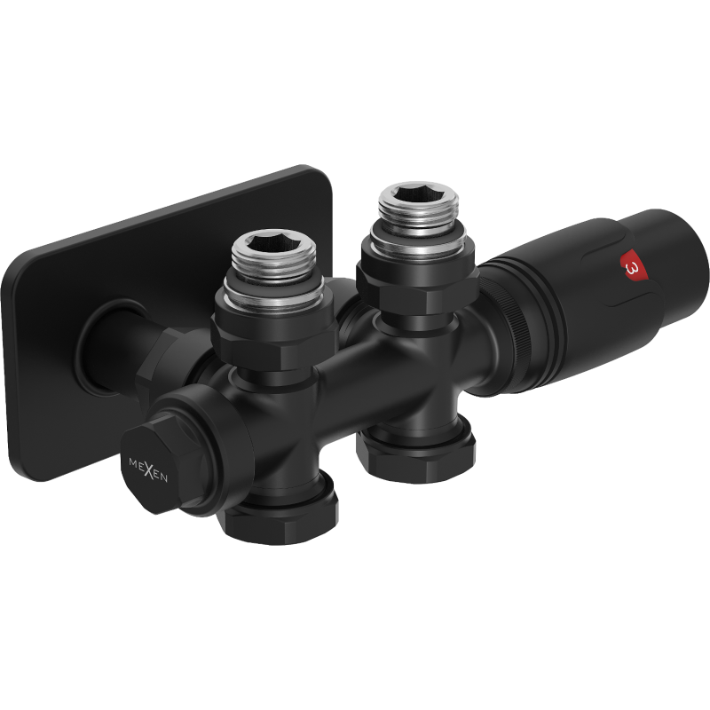 Mexen G00 set termostatic unghiular/drept cu mască S, Duplex, DN50, negru - W908-900-910-70