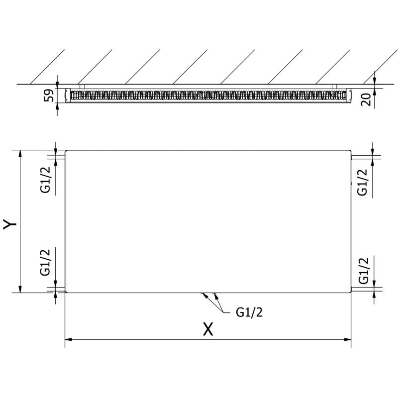 Mexen Flat CCF11 radiator cu plăci 300 x 1400 mm, conexiune inferioară centrală, 637 W, antracit - W6C11F-030-140-66