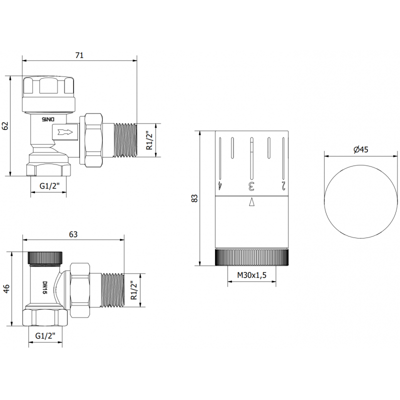 Mexen G05 set termostatic unghiular, negru - W901-958-70