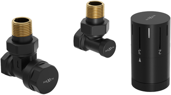 Mexen G05 termosztatikus sarokszelep készlet, fekete - W901-958-70