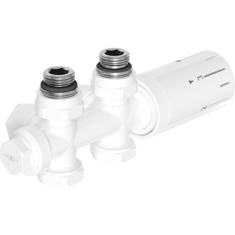 Mexen G05 set termostatic unghiular/drept, Duplex, DN50, alb - W908-958-20