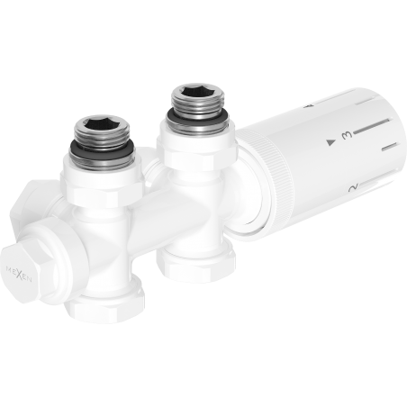 Mexen G05 set termostatic unghiular/drept, Duplex, DN50, alb - W908-958-20