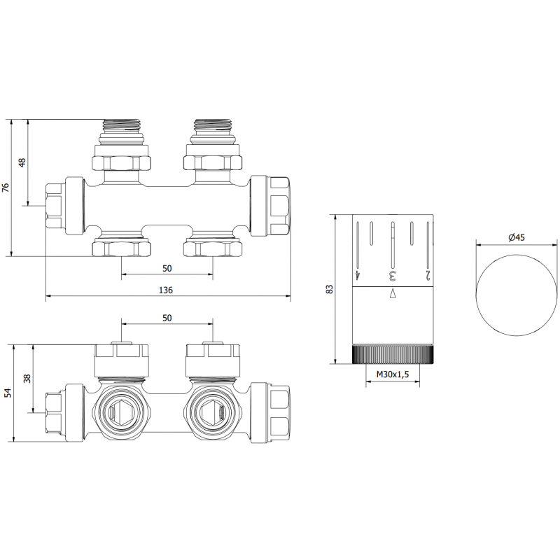 Mexen G05 set termostatic unghiular/drept, Duplex, DN50, crom - W908-958-01