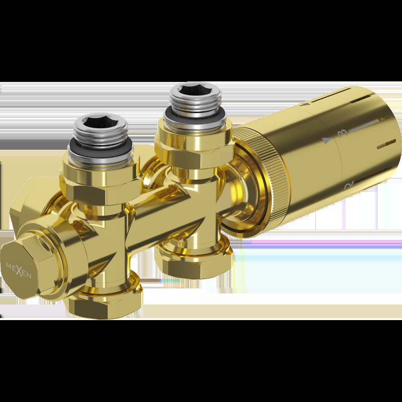 Mexen G05 set termostatic colțar/drept, Duplex, DN50, auriu - W908-958-50