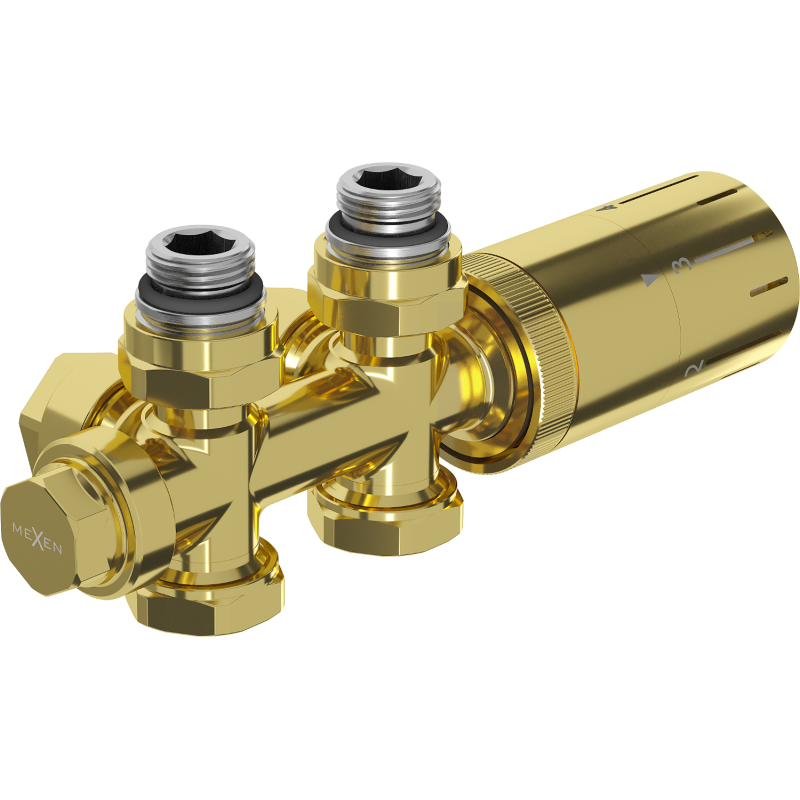 Mexen G05 set termostatic unghiular/drept, Duplex, DN50, auriu - W908-958-50