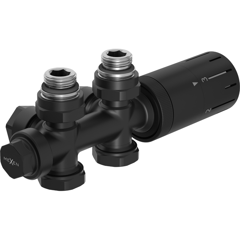 Mexen G05 termosztatikus készlet szögletes/egyenes, Duplex, DN50, fekete - W908-958-70