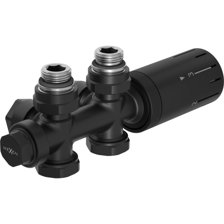 Mexen G05 termosztatikus készlet szögletes/egyenes, Duplex, DN50, fekete - W908-958-70