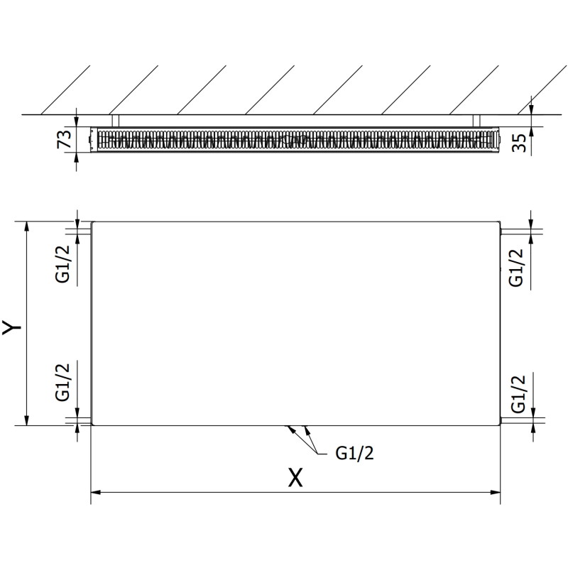Mexen CCF21 Flat lemezradiátor 600 x 900 mm, alsó középcsatlakozás, 1089 W, antracit - W6C21F-060-090-66