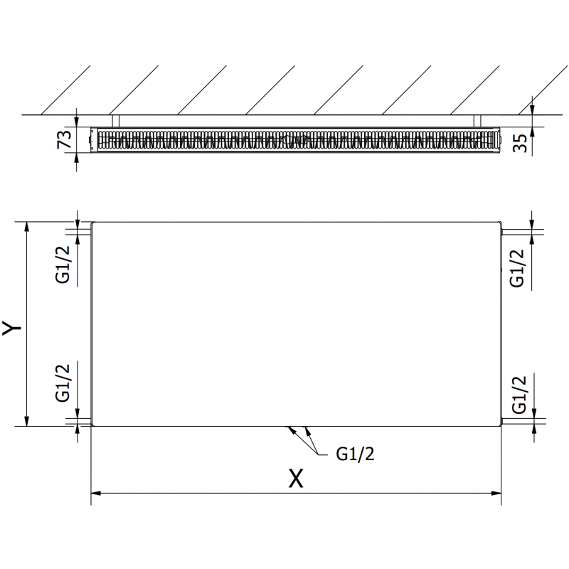 Mexen CCF21 Flat radiator placat 900 x 800 mm, conexiune inferioară centrală, 1272 W, antracit - W6C21F-090-080-66