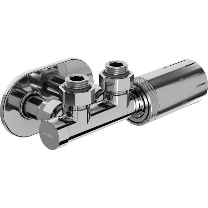 Mexen G05 set cu termostat de colț cu mască R, Duplex, DN50, crom - W907-958-905-01