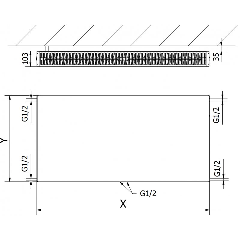 Mexen Flat CCF22 radiator laminat 300 x 1600 mm, conexiune inferioară centrală, 1441 W, antracit - W6C22F-030-160-66