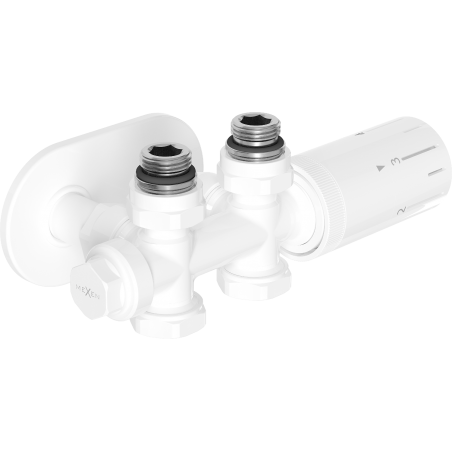 Mexen G05 termosztátos készlet sarok/egyenes elzáróval, Duplex, DN50, fehér - W908-958-905-20