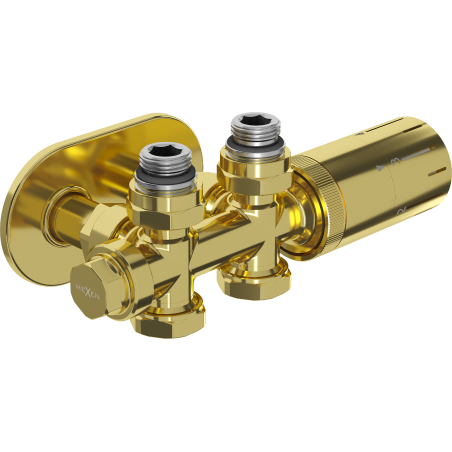Mexen G05 set termostatic colţar/drept cu mască R, Duplex, DN50, auriu - W908-958-905-50