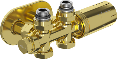 Mexen G05 set termostatic colţar/drept cu mască R, Duplex, DN50, auriu - W908-958-905-50