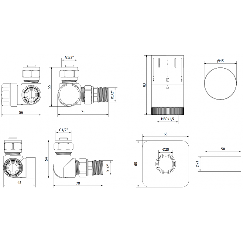 Mexen G05 termosztatikus készlet tengelyirányú takaróval S, fehér - W903-958-909-20